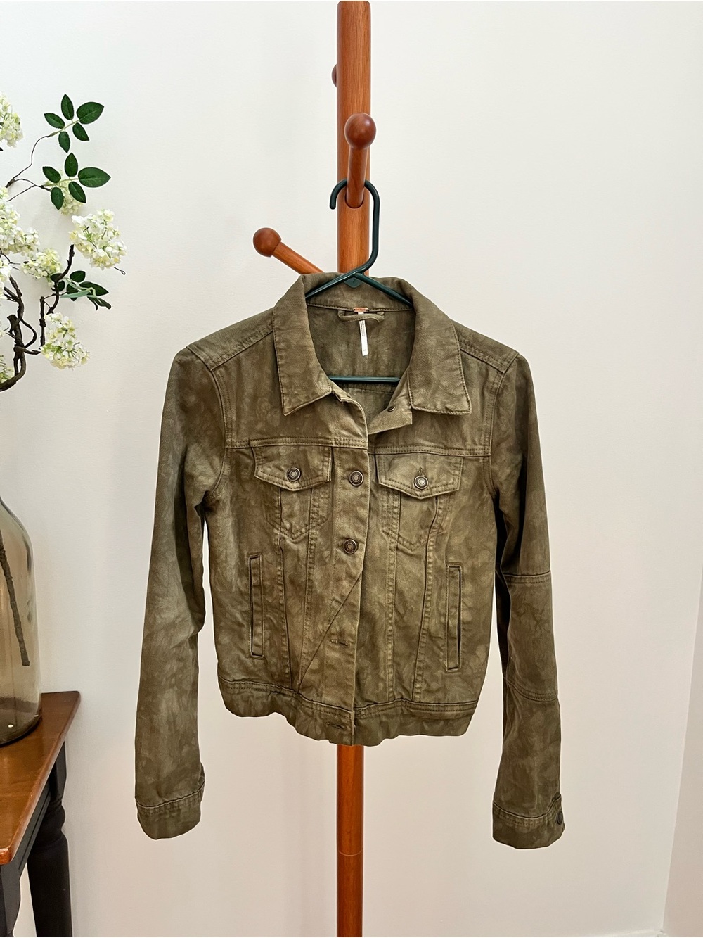 Free People Olive Green Denim-Style Jacket